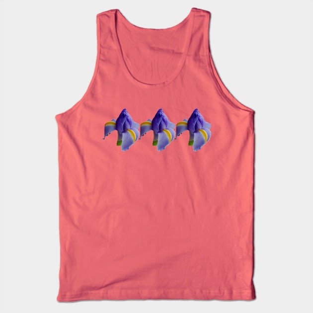 Three Blue Iris Blooms Floral Photo Tank Top by ellenhenryart